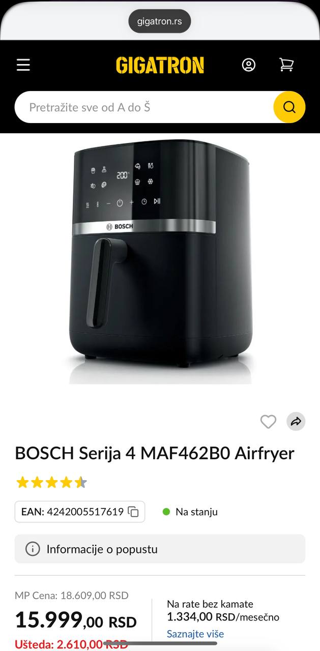 аэрогриль / air fryer BOSCH Series 4 MAF462B0