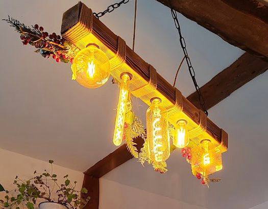 Ceiling chandelier made of natural wood photo 2