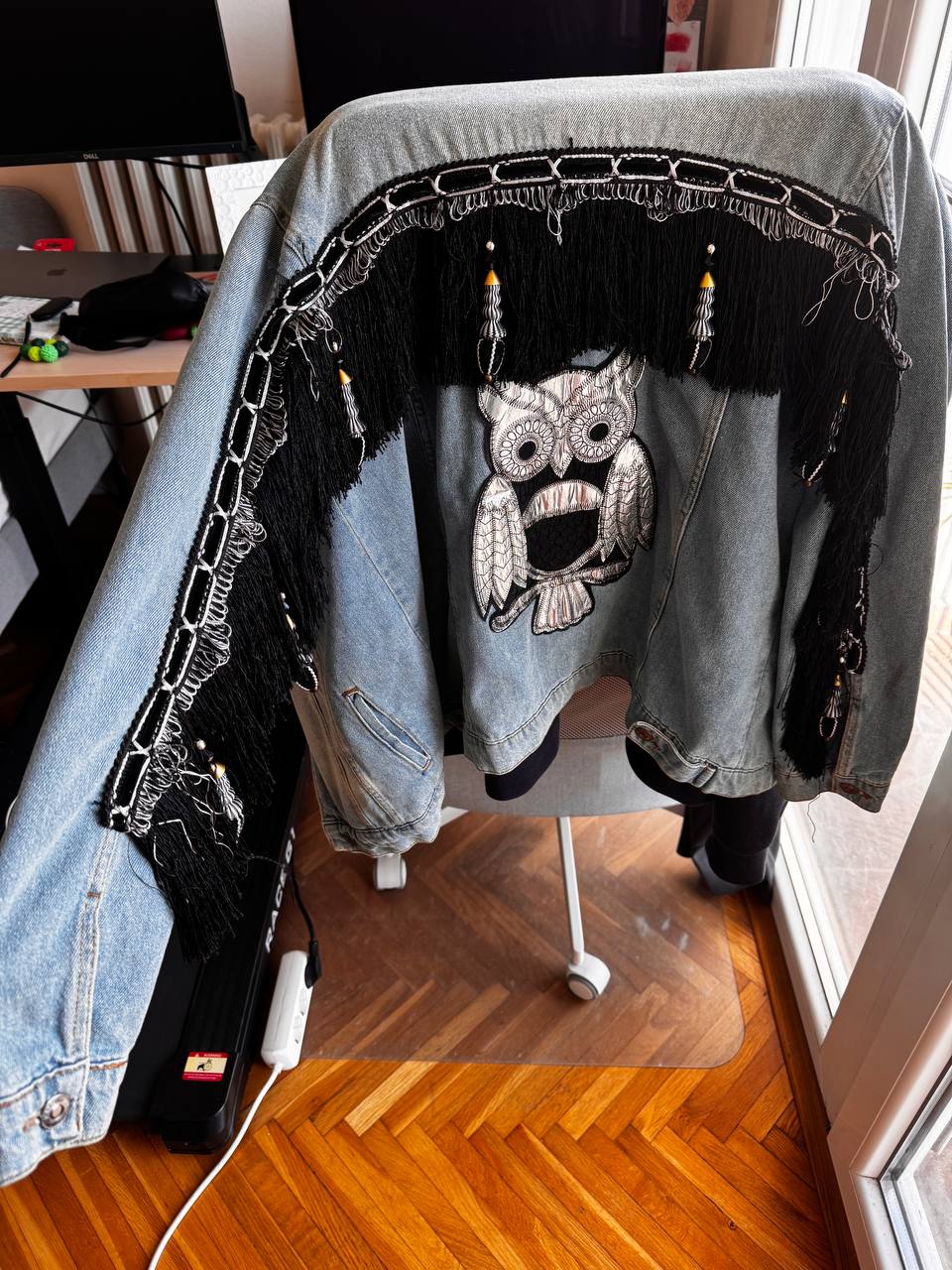 Denim jacket with fringe oversized