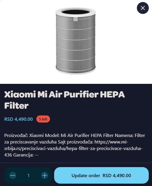 Xiaomi Mi Uredjač Vani HEPA Filter photo 2