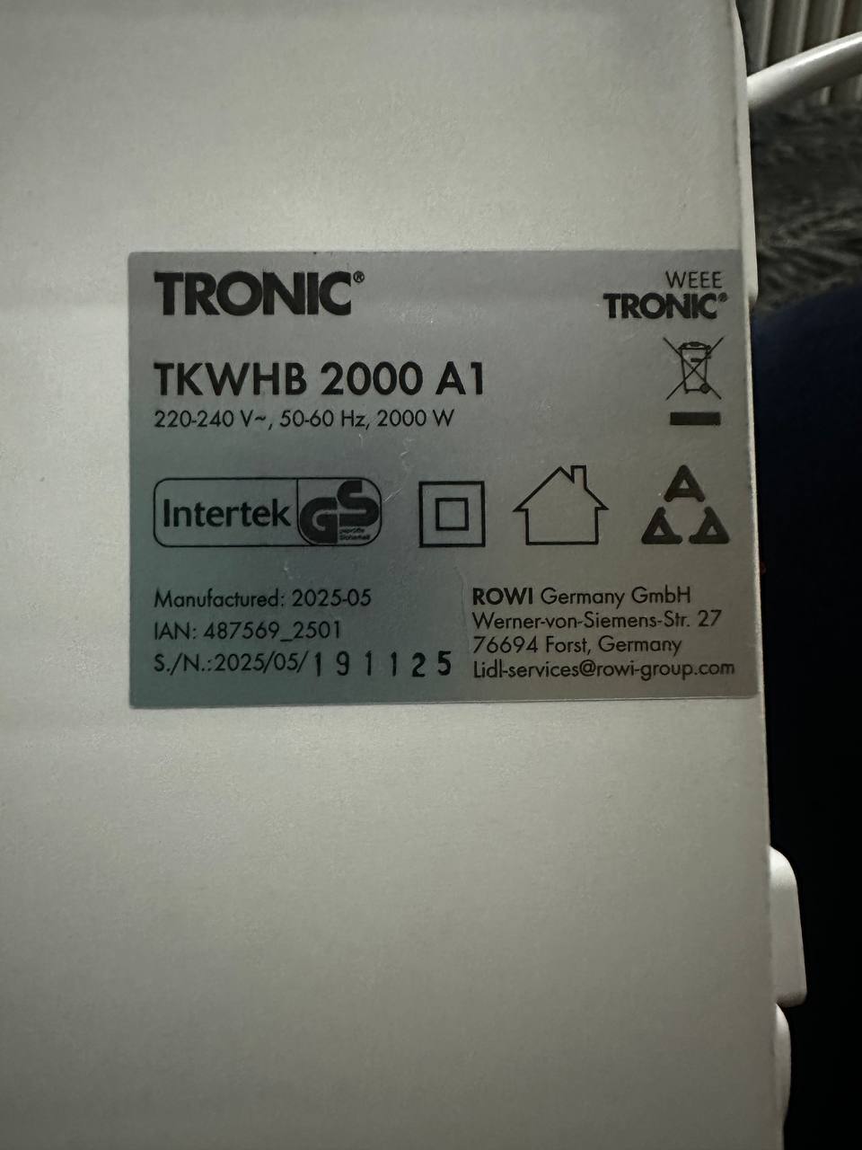 Tronix TKWHB 2000 A1 zidni грејач/вентилатор photo 3