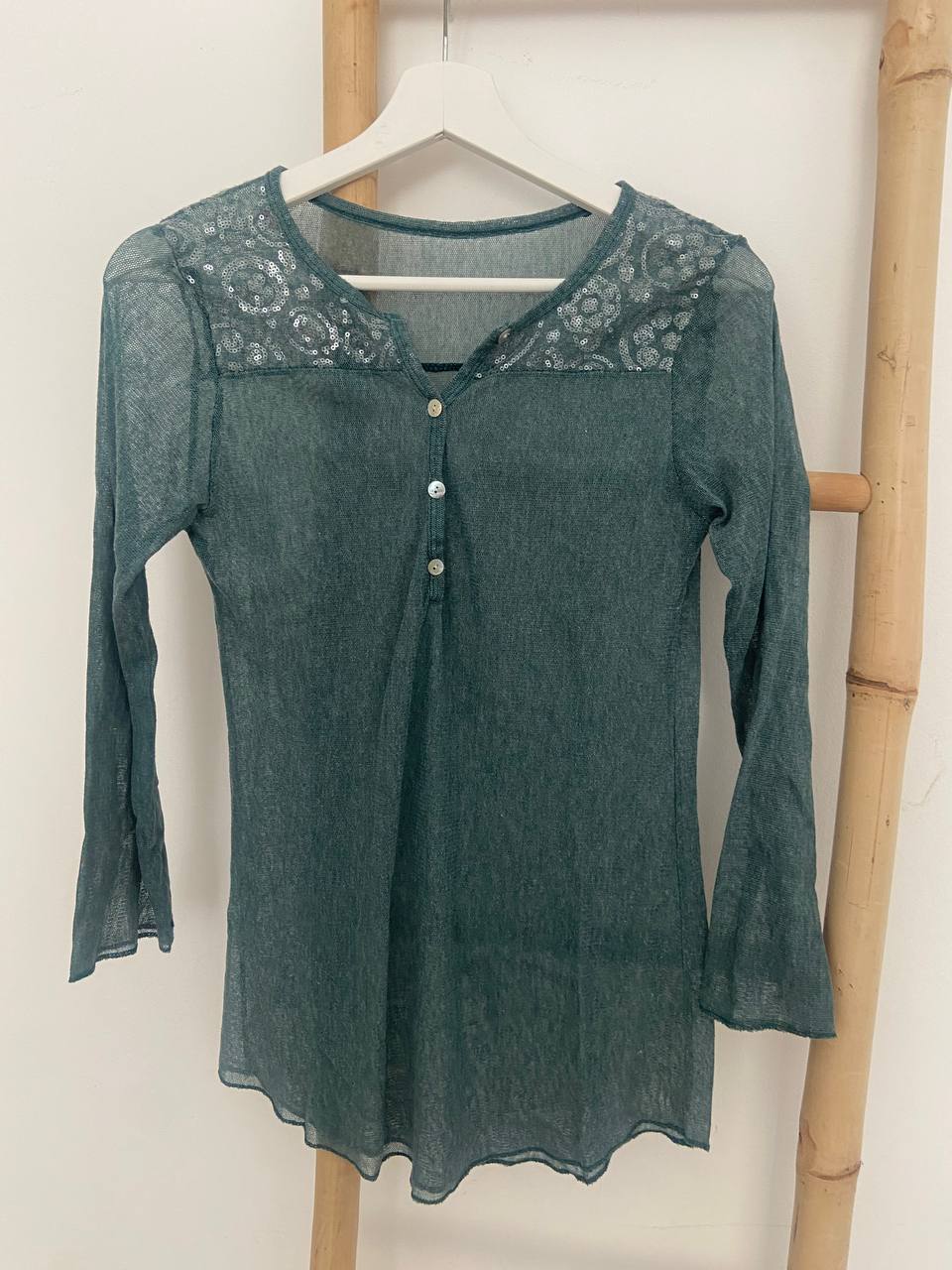 Turquoise blouse with sequins