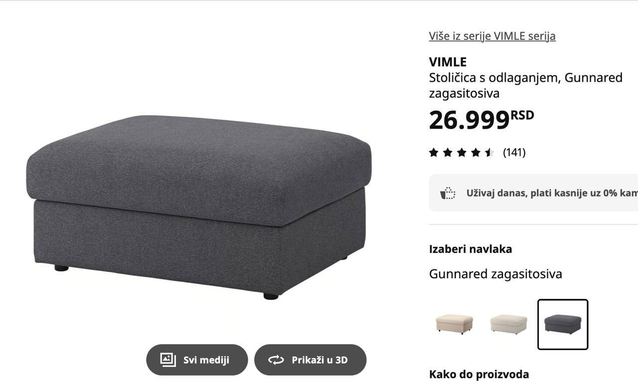 IKEA VIMLE jedosedačka garnitura bez naslona