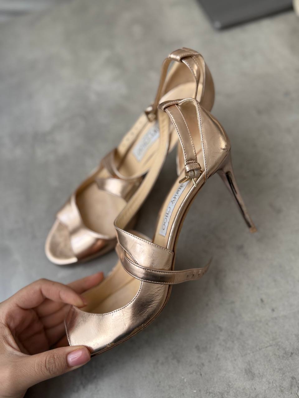 jimmy choo rose gold leather sandals
