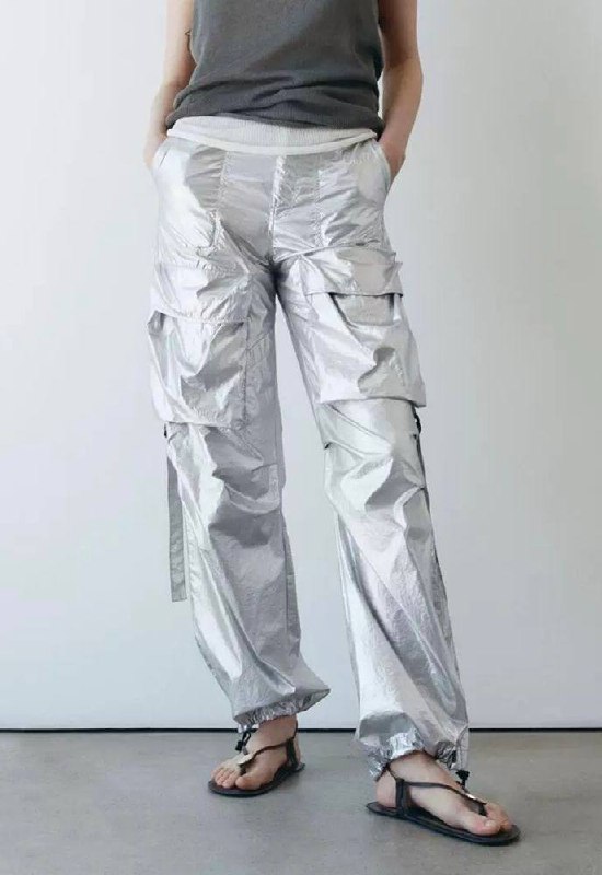 Серебряные брюки карго Zara photo 7
