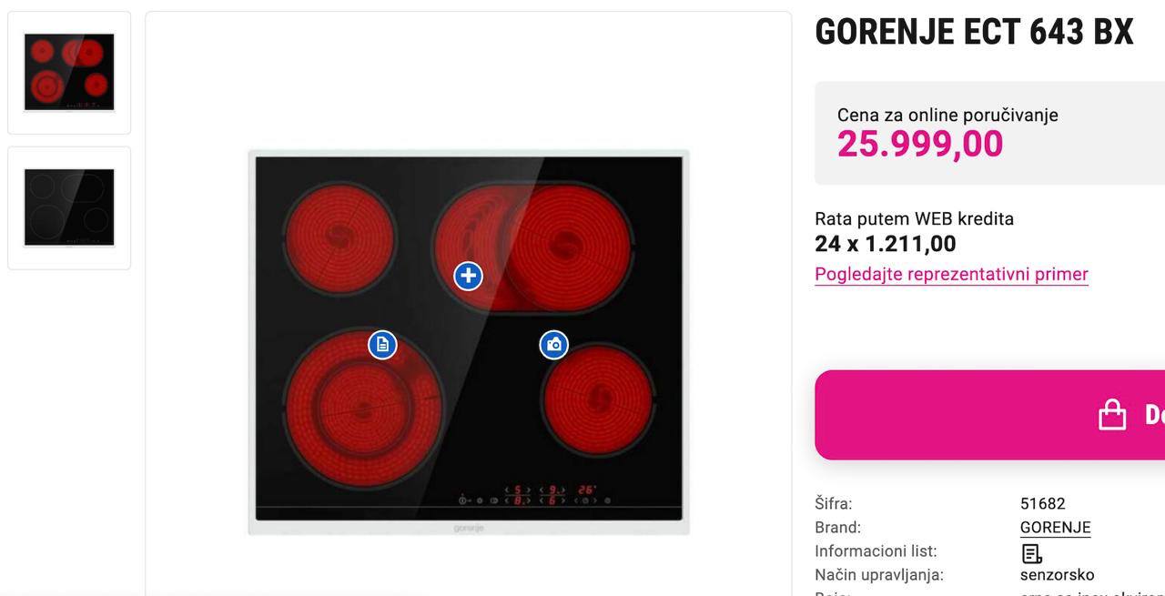 Indukcijski pločalište Gorenje ECT643BX