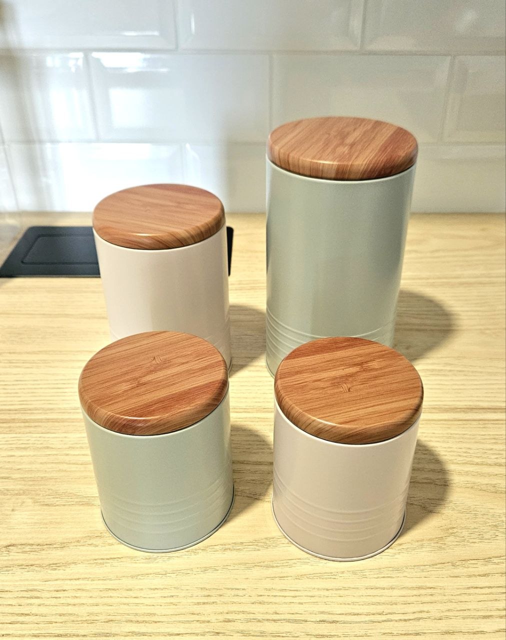 Metal cans for storing tea, coffee, and dry goods