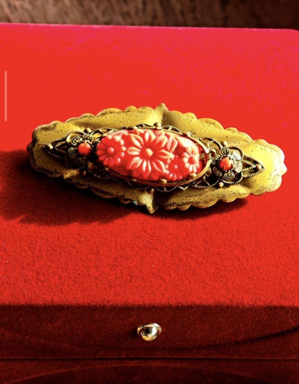 Antique brooch with coral imitation photo 6
