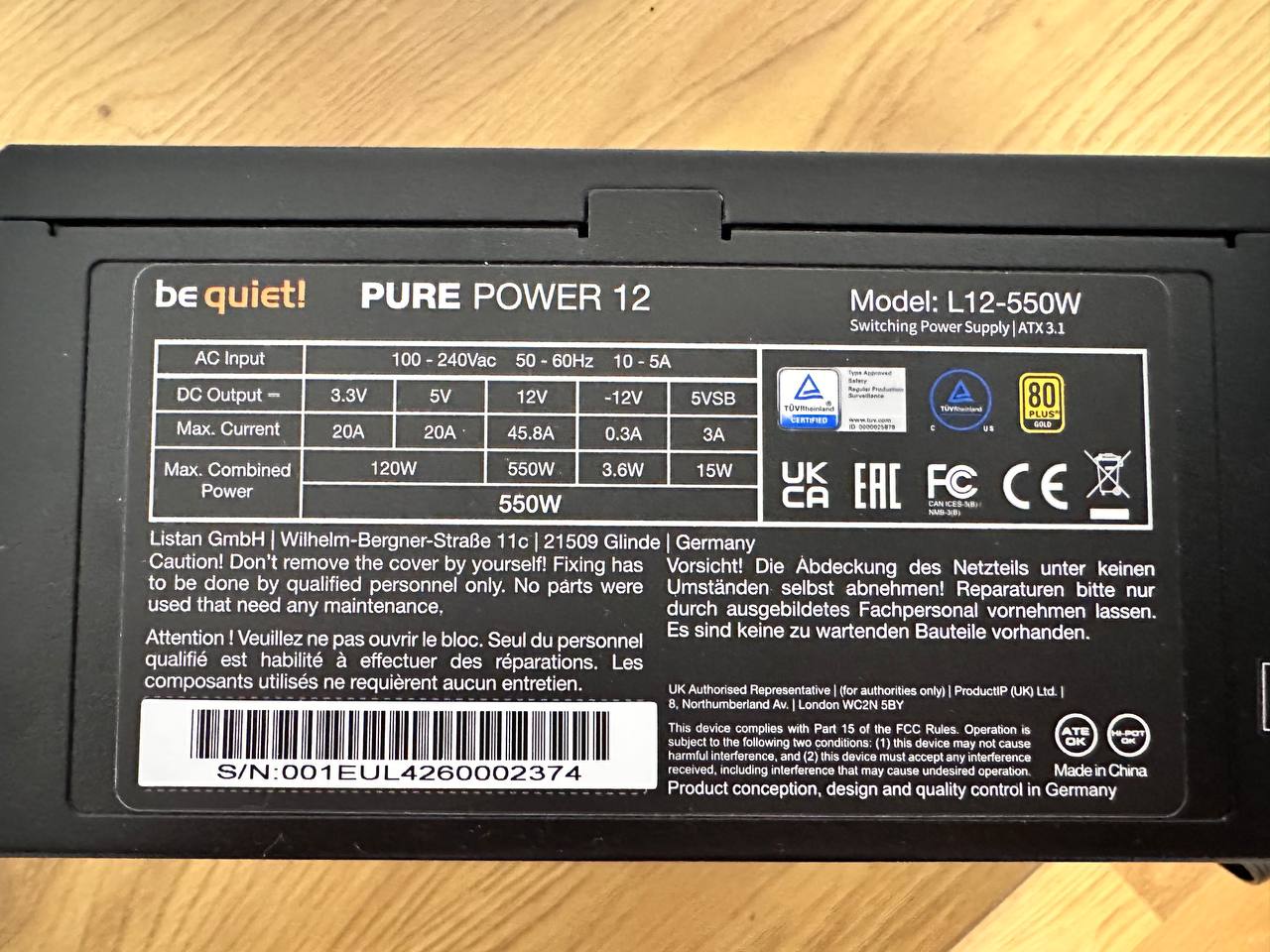 be quiet! Čisto Napajanje 12 550W Zlatna