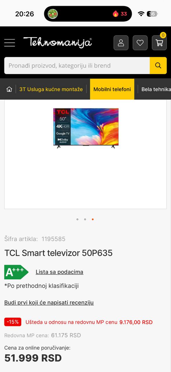 TCL 50P635 50" 4K Ultra HD Pametni TV
