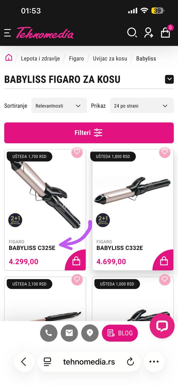 Фен за кудревате косе/Штитци за завијање BABYLISS C325E 25mm photo 3