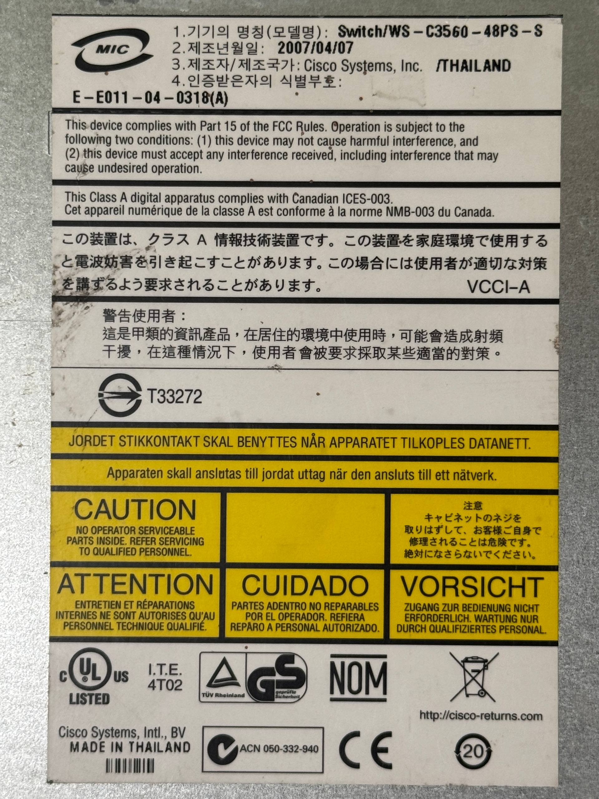 Cisco Catalyst WS-C3560-48PS-S photo 3
