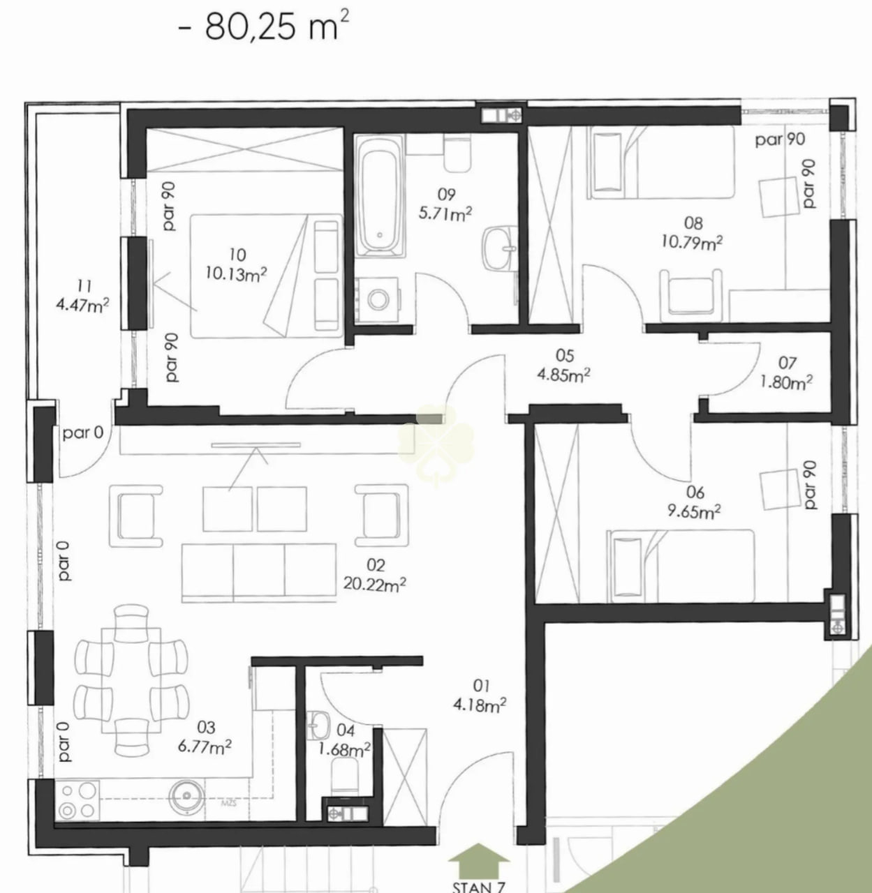 4 sobe, Stan, 80.24 m² photo 9