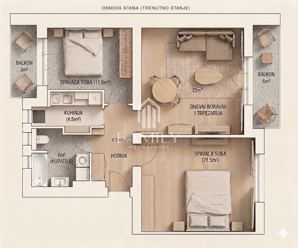 3 sobe, Stan, 72 m² photo 3