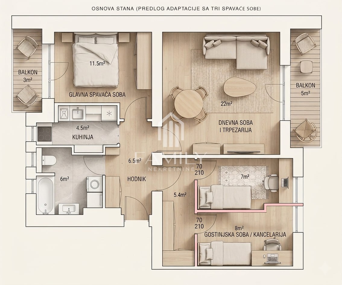 3 sobe, Stan, 72 m² photo 4