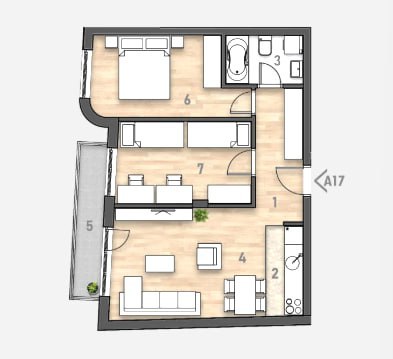 3 sobe, Stan, 62.7 m²
